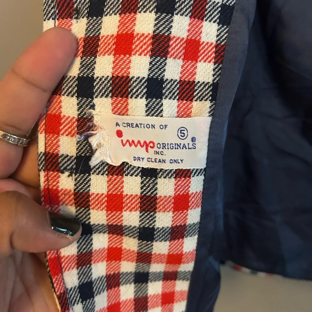 Vintage Kids Blazer - red/blue/white checkered plaid fully lined